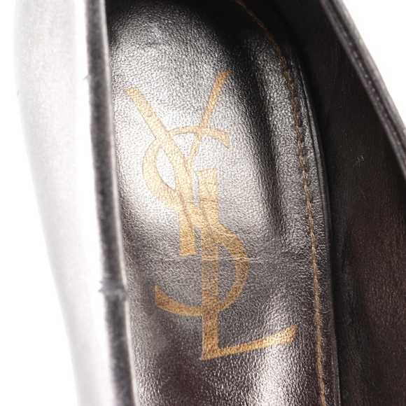 Yves Saint Laurent 115mm Brutalist Platform Pumps in Metallic Pewter Leather - Picture 4 of 6